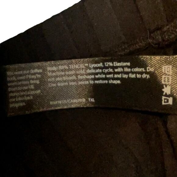 Eileen Fisher Pants L Black Tencel Wide Rib Straight Elastic Waist Pockets NWT - Picture 6 of 13